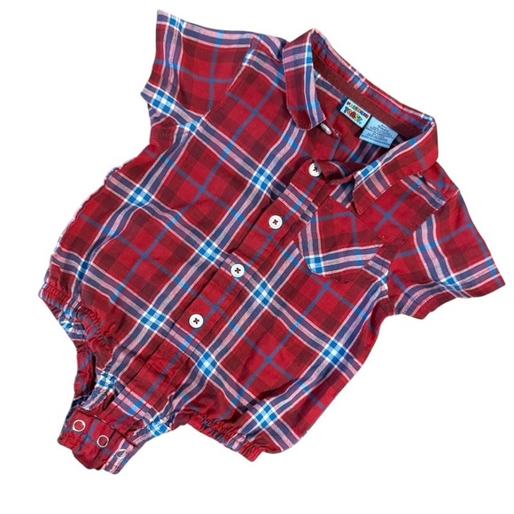 French Toast Other - French Toast Red Blue Plaid Button Front Baby Romper 9M